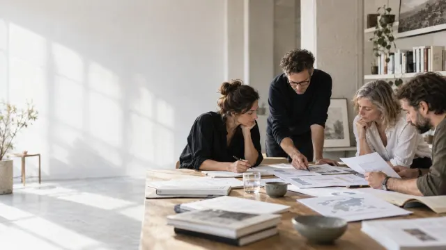 L'equip d'inData treballant al voltant d'una taula